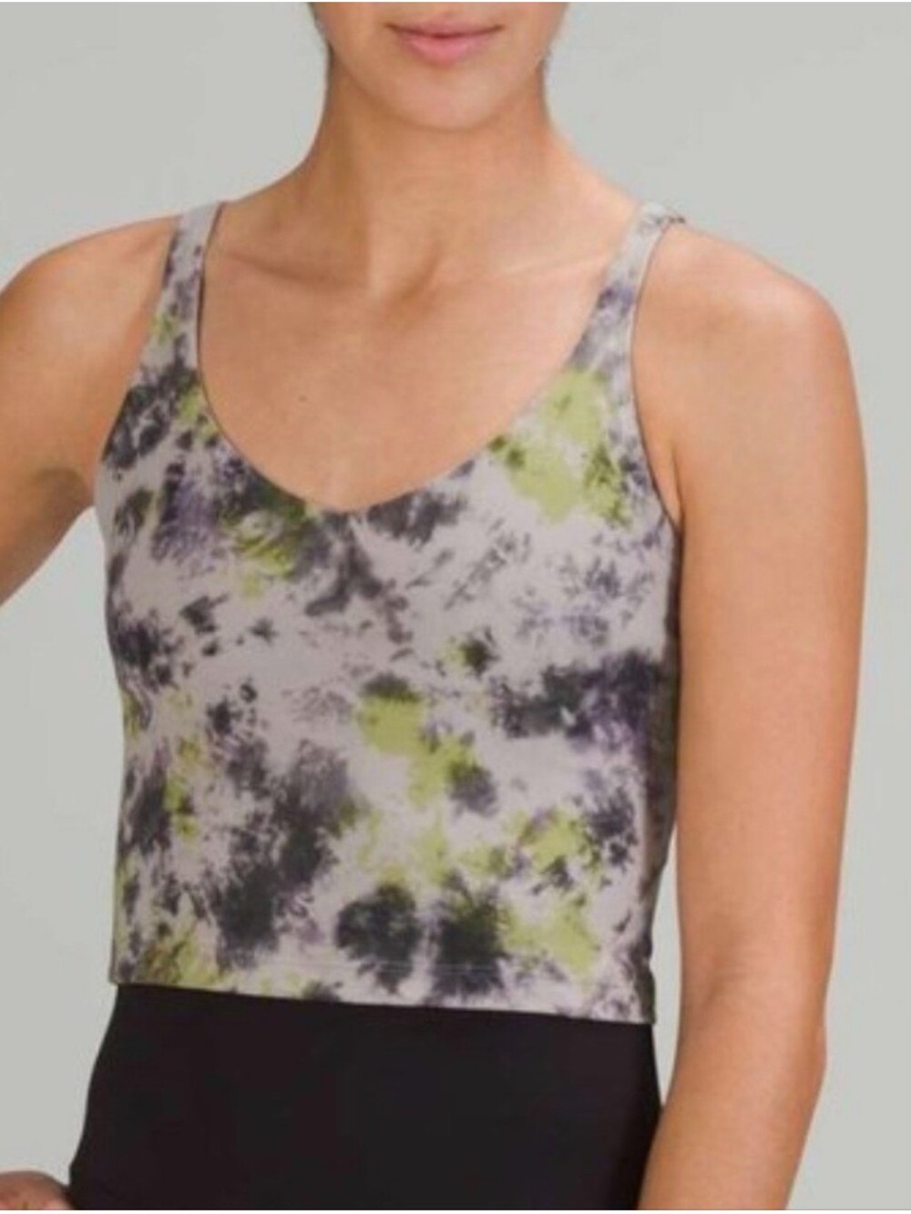 Lululemon Align Tank Cropped Top Size 8 Gray Tie Dye Built-in-Bra *Missing Pads